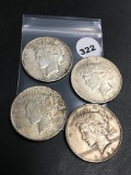 Lot of 4 1922-D, 23-S, 24, 25 Peace Dollars