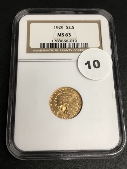 1929 2 1/2 Dollar Indian Gold NGC MS63