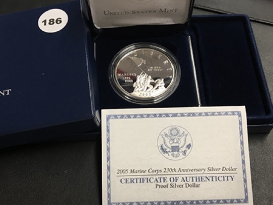2005 Marine Corps 230th Anniversary Proof Silver Dollar