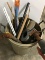 Trash Can w/ Dowel Rods, Shelf, Brackets & misc