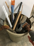 Trash Can w/ Dowel Rods, Shelf, Brackets & misc