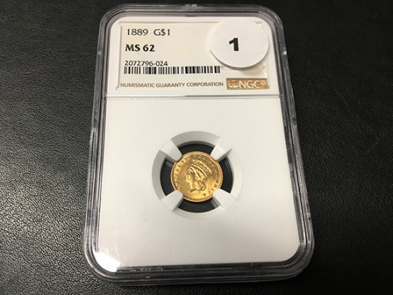 1889 $1 Indian Gold MS62