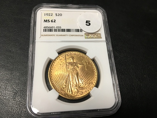 1922 $20 Saint-Gaudens Gold Piece MS62