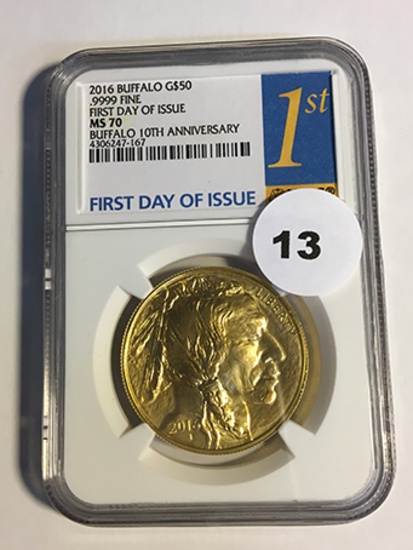 2016 10th Anniversary Buffalo $50 Gold NGC First Day of Issue MS70