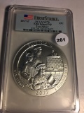 2017-P 5oz Silver 25C Ellis Island NP First Strike PCGS SP70