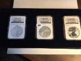 2006-W PF70 Ultra Cameo, 2006-W MS70, 2006-P Reverse PF PF70 20th Anniversary 3pc Silver Eagle Set