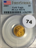 2009 1/10oz $5 Gold American Eagle First Strike PCGS MS70