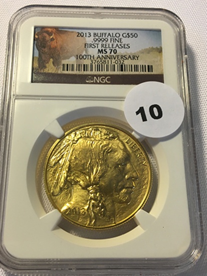 2013 10th Anniversary Buffalo $50 Gold NGC First Release MS70