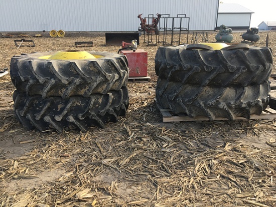 4X$ Firestone 20.8R42 w/ 10 bolt rim, rice and cane, sells with 2in spacers