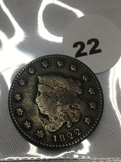 1822 Large Cent (Stamped on Back)