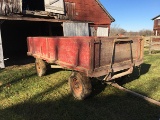 6.5ftX12ft Barge Wagon on JD Running Gear w/ Hoist, sells w/ oats