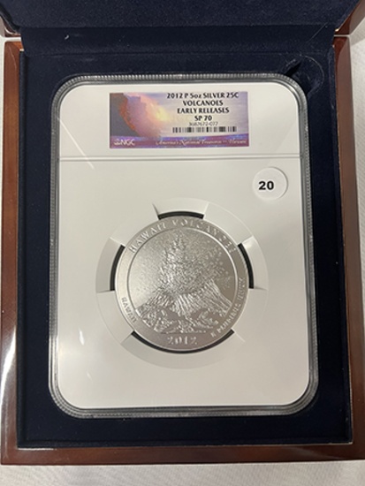 2012-P 5oz Silver 25C Volcanoes Early Releases NGC SP70