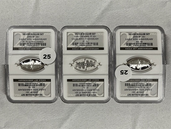 2006 3pc 20th Anniversary Silver Eagle Set NGC PF70 Ultra Cameo, PF70, & MS70