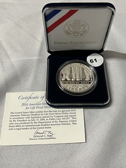 2010 American Veterans Disabled for Life Proof Silver Dollar