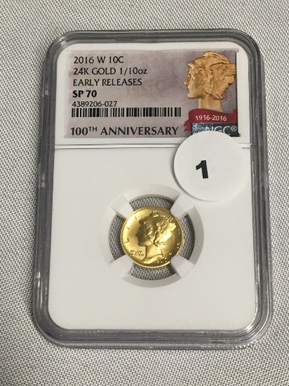 2016-W 100th Anniversary Mercury Dime Centennial Gold Coin Early Releases NGC SP70