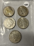 Lot of 5 Assorted Peace Dollars