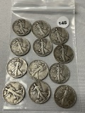 Lot of 12 Assorted 1940s Walking Liberty Half Dollars