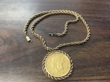 1878-S $20 Gold on 21in 14kt Gold Chain (weighs 77.4 grams)