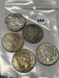 Lot of 5 1922 & 23 Peace Dollar