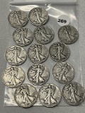 Lot of 14 Walking Liberty Half Dollars (12) 1943 (2) 1946