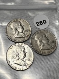 1954, 60, 63 Franklin Half Dollars