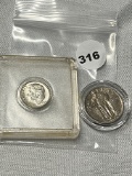 1920 Standing Liberty Quarter, 1964 Roosevelt Dime