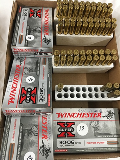 61 rds Winchester Super X 30-06, 150gr, 5 rds 180gr (NO SHIPPING)