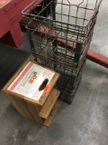 Wooden Crate & 3 Steel Milk Crates (NO SHIPPING)