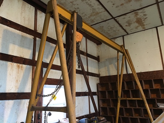 11ft tall by 12ft wide A-frame, 2 ton chain hoist