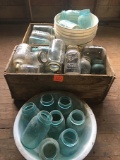 Wash Pan, Wood Crate & Jars