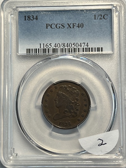 1834 Half Cent PCGS XF40