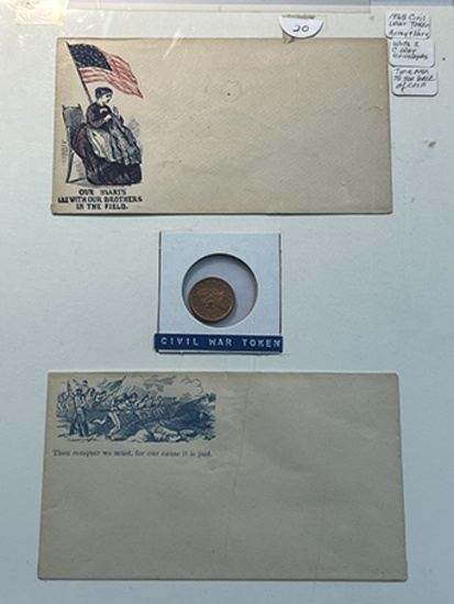 1863 Civil War Token Army Navy with 2 Civil War Envelopes