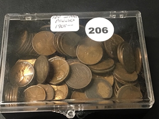 Box 100+ Wheat Pennies, 1909-1940, Some have been sprayed with lacquer