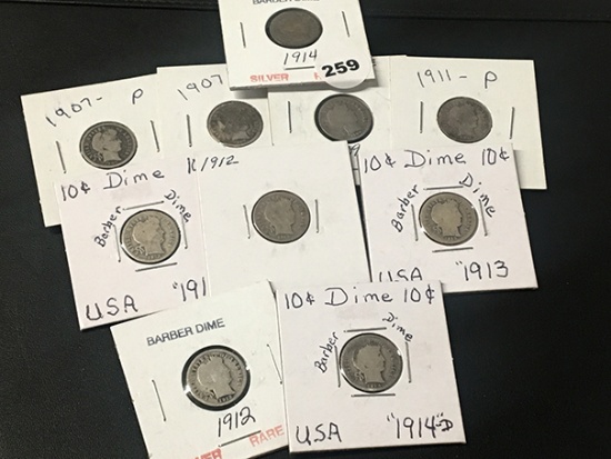 10 Barber Dimes 1907 - 1914