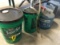 Grease pump, buckets, fuel cans