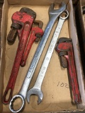 Pipe wrenches and 2 wrenches