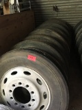 Lot of 8 - 285/75-R24.5 tires on 10 bolt rims, majority usable trailer tires