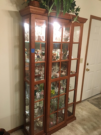 42" x 76" lighted curio cabinet with misc. dishes and figurines