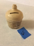 Miniature Scotland Co. National Bank, Memphis MO, Macomb stoneware, handle has been repaired