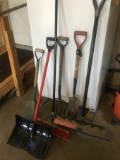 Snow shovel, broom & shovels