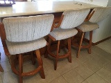 (4) oak framed padded swivel bar stools