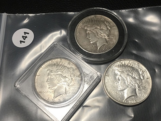 3X$ 1922 O & S Peace Dollars