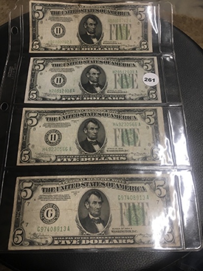 Lot of 4 1934 Five Dollar Bills