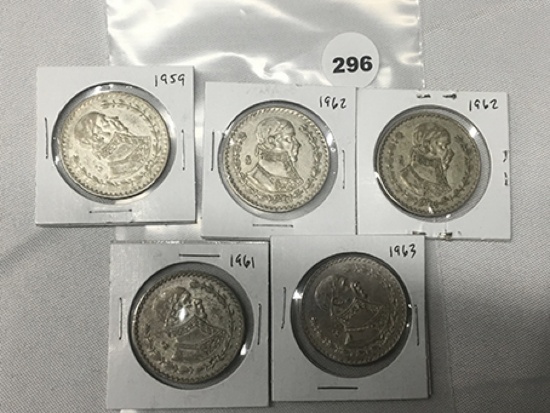 Lot of 5 1959, 61, (2) 62, 63 Mexican UN Peso's