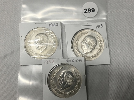 Lot of 3 1953 Cinco Peso's