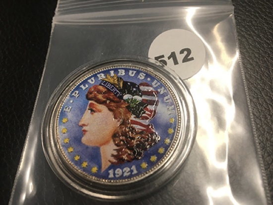 1921 Painted Morgan Dollar w/Rev. Painted