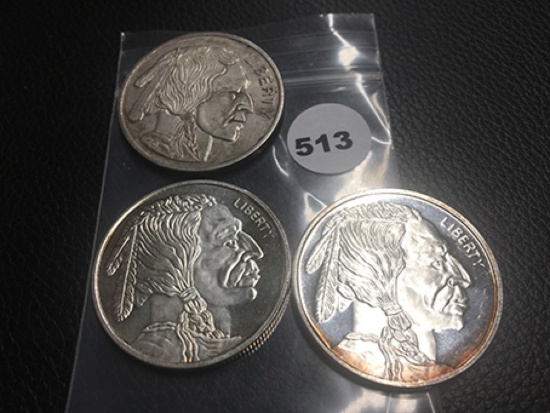 Lot of 3 One Troy ounce Silver Buffalo