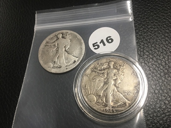 1945 Walking Liberty Half & other