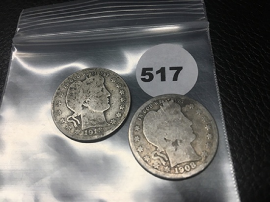 1908 & 1918-D Barber Quarters