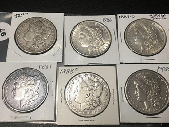 6X$ 85, 86, 87-O, 87, 88-O, 88 Morgan Dollars